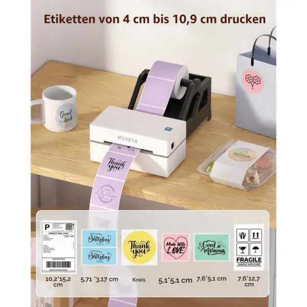 MUNBYN 130B - Bluetooth Etikettendrucker 4x6 für Versand und Branding — 4 MUNBYN 130B - Bluetooth Etikettendrucker 4x6 für Versand und Branding — 4