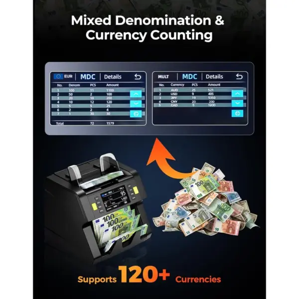 MUNBYN IMC21 - Compteuse de billets multidevise à valeur mixte — 2 MUNBYN IMC21 - Compteuse de billets multidevise à valeur mixte — 2