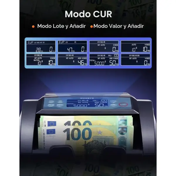 MUNBYN IMC27 - Contadora de billetes USD/EUR con conteo de valor — 2 MUNBYN IMC27 - Contadora de billetes USD/EUR con conteo de valor — 2