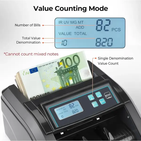 MUNBYN IMC51 - Contadora de billetes en euros UV/MG/IR/MT — 5 MUNBYN IMC51 - Contadora de billetes en euros UV/MG/IR/MT — 5