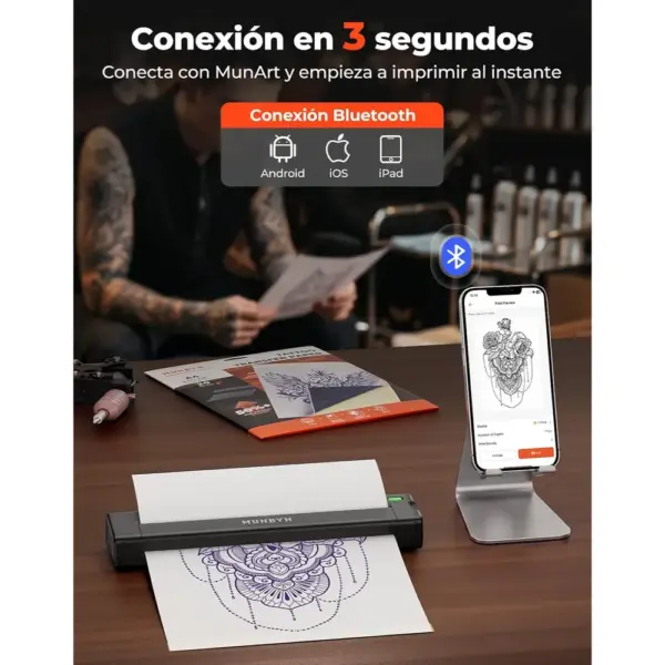MUNBYN ITP05S - Impresora de plantillas de tatuaje Bluetooth, negra — 3 MUNBYN ITP05S - Impresora de plantillas de tatuaje Bluetooth, negra — 3