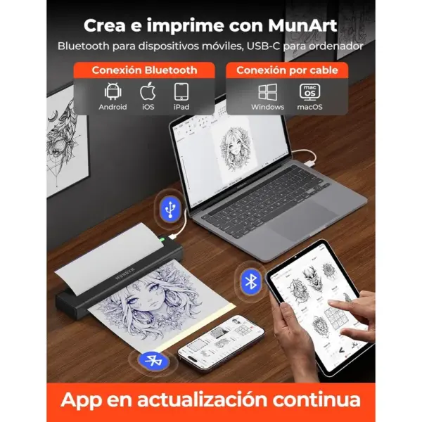 MUNBYN ITP05S - Impresora de plantillas de tatuaje Bluetooth, negra — 4 MUNBYN ITP05S - Impresora de plantillas de tatuaje Bluetooth, negra — 4