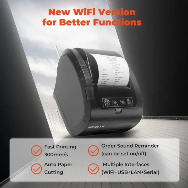 MUNBYN P047-WiFi - 80 mm Wi-Fi receipt printer with USB, LAN and RS232 — 2 MUNBYN P047-WiFi - 80 mm Wi-Fi receipt printer with USB, LAN and RS232 — 2