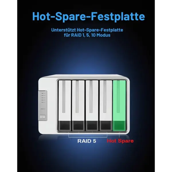 TERRAMASTER D5-310 - RAID-Gehäuse mit 5 Einschüben, Hardware-RAID 5/0/1/10, USB 5 Gbit/s, ohne Festplatten — 4 TERRAMASTER D5-310 - RAID-Gehäuse mit 5 Einschüben, Hardware-RAID 5/0/1/10, USB 5 Gbit/s, ohne Festplatten — 4