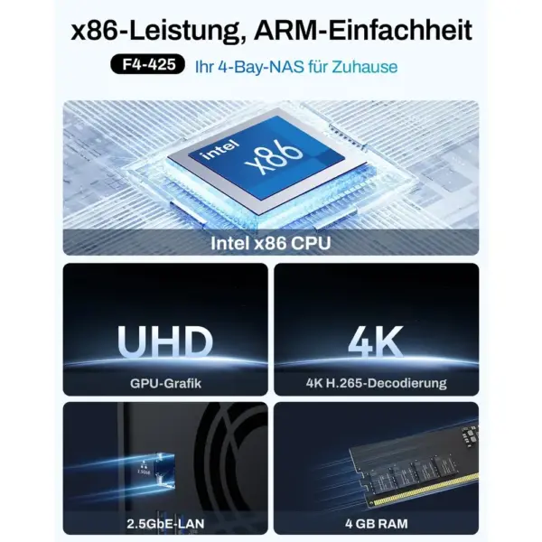TERRAMASTER F4-425 - NAS mit 4 Einschüben, Quad-Core-CPU und 4 GB RAM, ohne Festplatten — 2 TERRAMASTER F4-425 - NAS mit 4 Einschüben, Quad-Core-CPU und 4 GB RAM, ohne Festplatten — 2