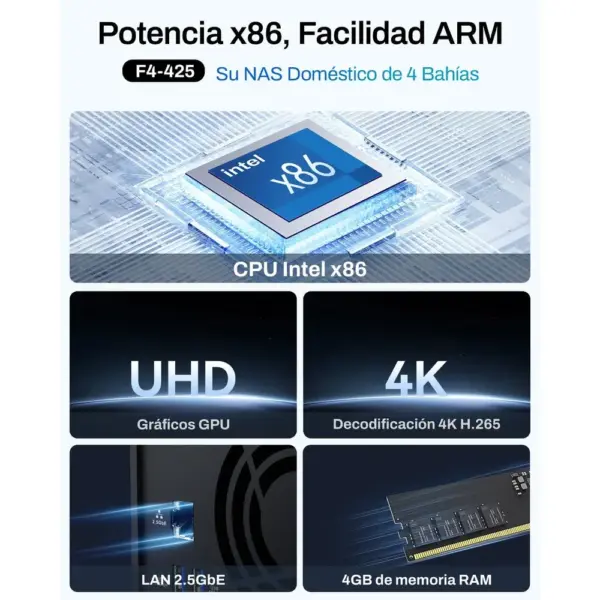 TERRAMASTER F4-425 - NAS de 4 bahías con procesador de 4 núcleos y 4 GB de RAM (sin discos) — 2 TERRAMASTER F4-425 - NAS de 4 bahías con procesador de 4 núcleos y 4 GB de RAM (sin discos) — 2