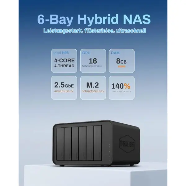 TERRAMASTER F6-424 - NAS mit 6 Einschüben, Intel N95, 8 GB DDR5 und 2 × 2,5 GbE, ohne Festplatten — 2 TERRAMASTER F6-424 - NAS mit 6 Einschüben, Intel N95, 8 GB DDR5 und 2 × 2,5 GbE, ohne Festplatten — 2