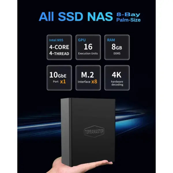 TERRAMASTER F8 SSD - NAS 100 % SSD 8 emplacements M.2 NVMe, Intel N95, 8 Go DDR5, 10 GbE — 2 TERRAMASTER F8 SSD - NAS 100 % SSD 8 emplacements M.2 NVMe, Intel N95, 8 Go DDR5, 10 GbE — 2