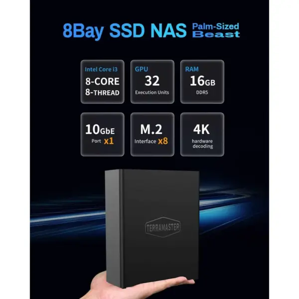 TERRAMASTER F8 SSD Plus - 8-bay all-SSD NAS, Core i3-N305, 16 GB DDR5, 10GbE (diskless) — 2 TERRAMASTER F8 SSD Plus - 8-bay all-SSD NAS, Core i3-N305, 16 GB DDR5, 10GbE (diskless) — 2