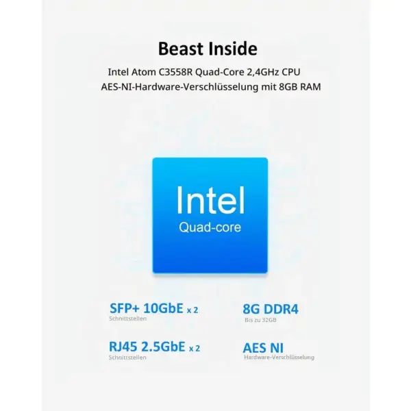TERRAMASTER T9-450 - NAS mit 9 Einschüben, Atom C3558R, 8 GB DDR4 und 2 × SFP+ 10GbE, ohne Festplatten — 3 TERRAMASTER T9-450 - NAS mit 9 Einschüben, Atom C3558R, 8 GB DDR4 und 2 × SFP+ 10GbE, ohne Festplatten — 3