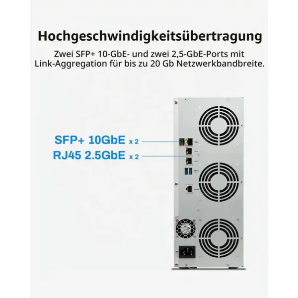 TERRAMASTER T9-450 - NAS mit 9 Einschüben, Atom C3558R, 8 GB DDR4 und 2 × SFP+ 10GbE, ohne Festplatten — 4 TERRAMASTER T9-450 - NAS mit 9 Einschüben, Atom C3558R, 8 GB DDR4 und 2 × SFP+ 10GbE, ohne Festplatten — 4