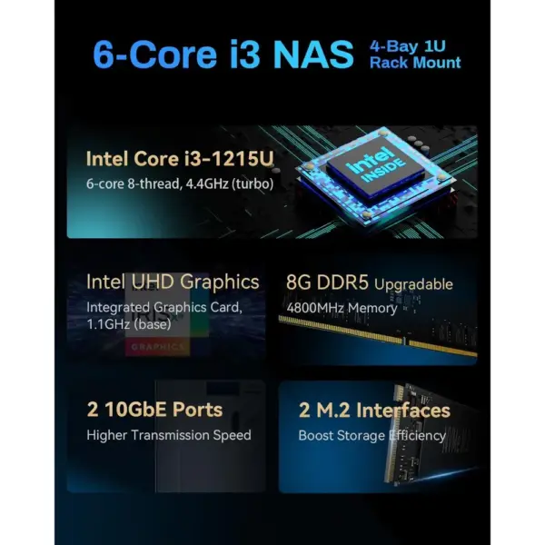 TERRAMASTER U4-500 - NAS rack 1U de 4 bahías Core i3-1215U, 8 GB DDR5 y doble 10GbE (sin discos) — 3 TERRAMASTER U4-500 - NAS rack 1U de 4 bahías Core i3-1215U, 8 GB DDR5 y doble 10GbE (sin discos) — 3