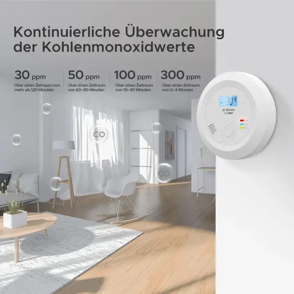 X-Sense CO03B - CO-Melder mit beleuchtetem LCD und 9-V-Batterie — 3 X-Sense CO03B - CO-Melder mit beleuchtetem LCD und 9-V-Batterie — 3