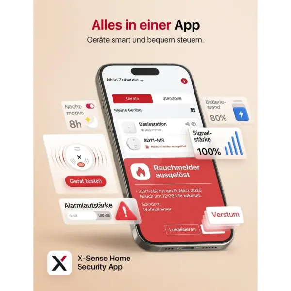 X-Sense SD11-MR61 - 6 smarte Rauchmelder mit Nachtmodus und Basisstation — 3 X-Sense SD11-MR61 - 6 smarte Rauchmelder mit Nachtmodus und Basisstation — 3