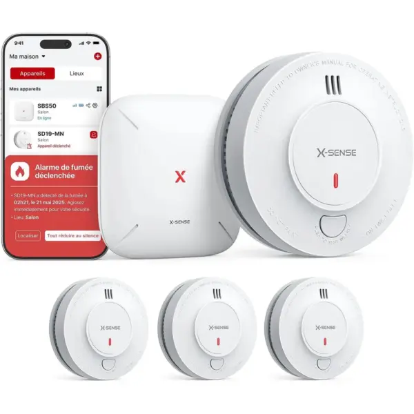 X-Sense SD19-MN31 - Kit de 3 detectores de humo con batería de 10 años y base SBS50 — 1 X-Sense SD19-MN31 - Kit de 3 detectores de humo con batería de 10 años y base SBS50 — 1