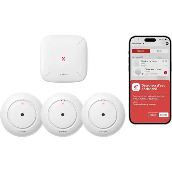 X-Sense SWS54 - Kit de 3 détecteurs de fuite d’eau avec base SBS50 — 1 X-Sense SWS54 - Kit de 3 détecteurs de fuite d’eau avec base SBS50 — 1