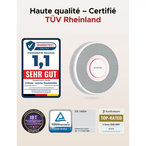 X-Sense XS0B-MR61 - Kit détecteurs de fumée à alertes vocales en français — 2 X-Sense XS0B-MR61 - Kit détecteurs de fumée à alertes vocales en français — 2